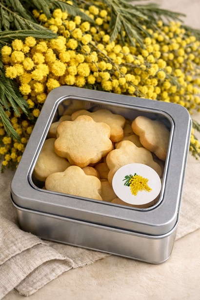 Biscuits sablés moyens en boîte métal avec fenêtre